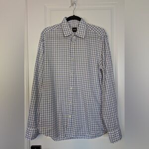Hugo Boss Men’s Blue Plaid Button Down Shirt 100% Cotton Size Medium